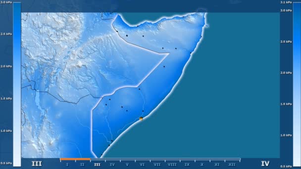 Druk Van Waterdamp Maand Het Gebied Van Somalië Met Geanimeerde — Stockvideo