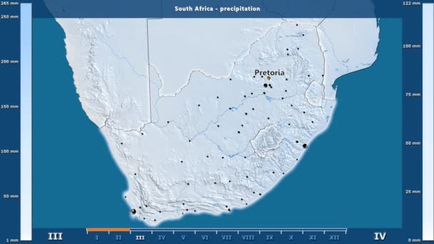 Precipitação Por Mês Área África Sul Com Legenda Animada Etiquetas — Vídeo de Stock