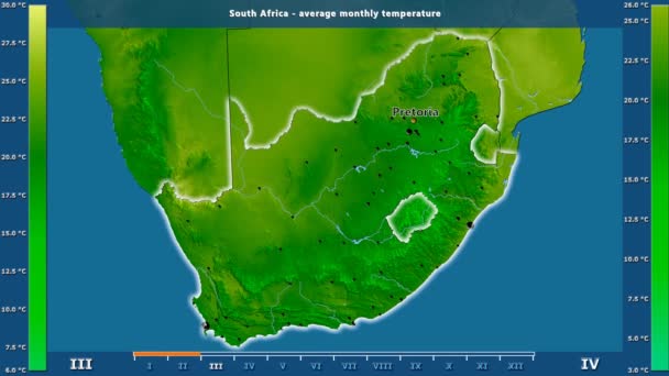 Average Temperature Month South Africa Area Animated Legend English Labels — Stock Video