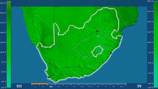 Temperatura Mínima Por Mês Área África Sul Com Lenda Animada — Vídeo de Stock