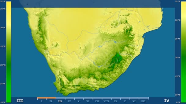 Temperatura Máxima Por Mês Área África Sul Com Legenda Animada — Vídeo de Stock