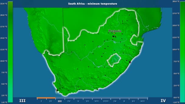 Minimum Temperature Month South Africa Area Animated Legend English Labels — Stock Video