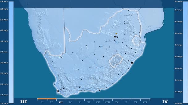 Wind Speed Month South Africa Area Animated Legend Glowing Shape — Stock Video