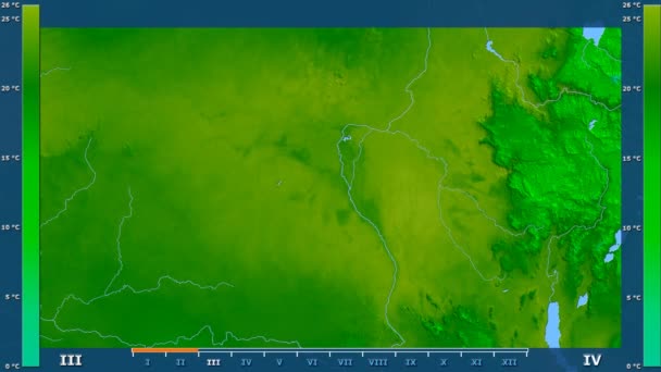 Temperatura Mínima Por Mês Área Sudão Sul Com Legenda Animada — Vídeo de Stock