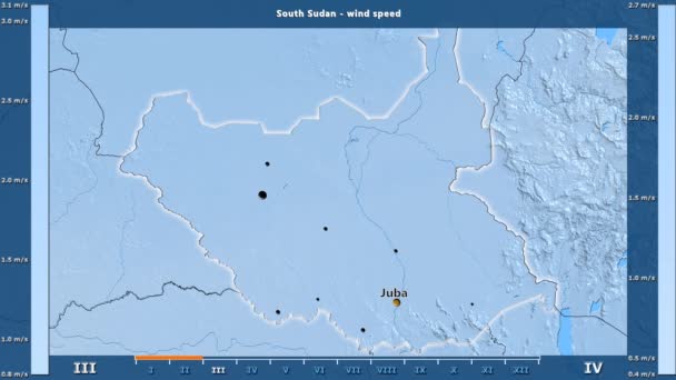 Velocidade Vento Por Mês Área Sudão Sul Com Legenda Animada — Vídeo de Stock