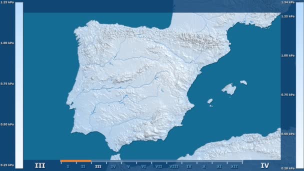 Animasyonlu Gösterge Ham Renk Shader Ile Spanya Bölgede Buharı Basıncı — Stok video