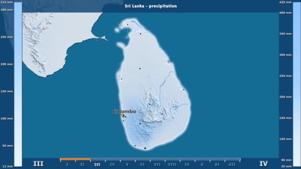 Precipitação Por Mês Área Sri Lanka Com Legenda Animada Etiquetas — Vídeo de Stock