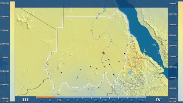 Radiazioni Solari Mese Nell Area Del Sudan Con Leggende Animate — Video Stock