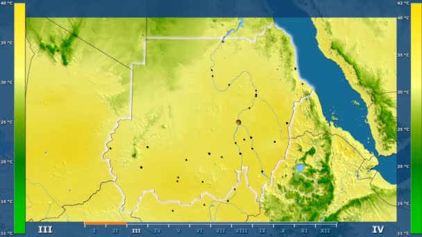 Temperatura Máxima Por Mes Área Sudán Con Leyenda Animada Forma — Vídeos de Stock