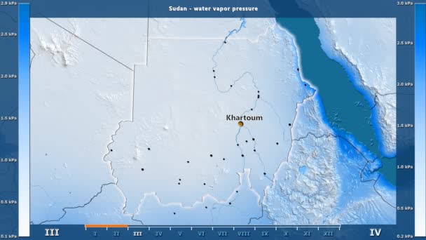 Presión Vapor Agua Por Mes Área Sudán Con Leyenda Animada — Vídeos de Stock