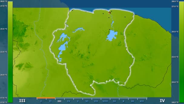 Temperatura Media Mensile Nell Area Del Suriname Con Leggenda Animata — Video Stock