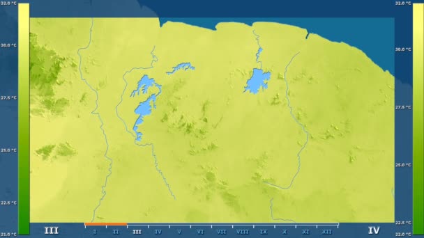 Temperatura Máxima Por Mes Área Surinam Con Leyenda Animada Sombreado — Vídeo de stock