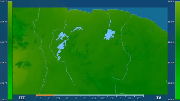 Temperatura Mínima Por Mês Área Suriname Com Legenda Animada Sombreador — Vídeo de Stock