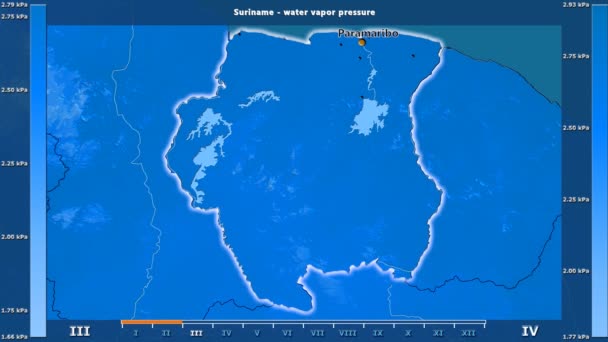 Wasserdampfdruck Pro Monat Gebiet Von Suriname Mit Animierter Legende Englische — Stockvideo