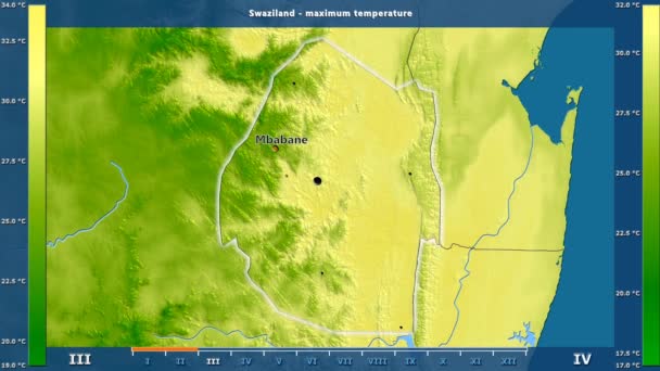 Temperatura Máxima Por Mes Zona Suazilandia Con Leyenda Animada Etiquetas — Vídeo de stock