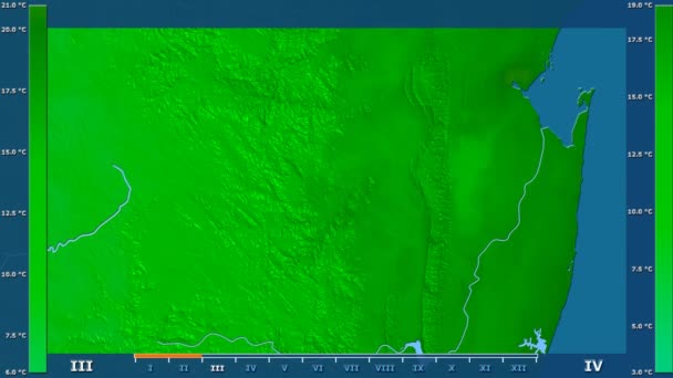 Temperatura Mínima Por Mês Área Suazilândia Com Legenda Animada Sombreador — Vídeo de Stock