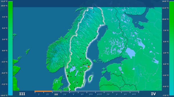 Temperatura Máxima Por Mes Área Suecia Con Leyenda Animada Forma — Vídeo de stock