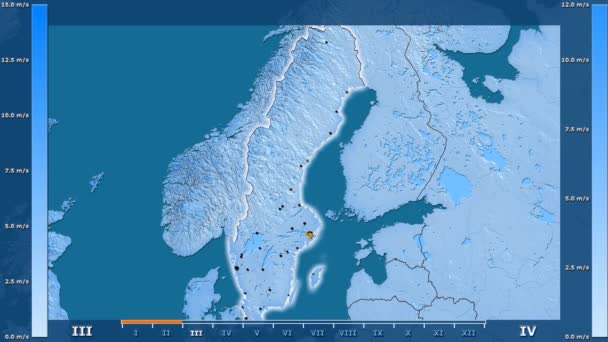 Velocità Del Vento Mese Mese Nella Zona Della Svezia Con — Video Stock