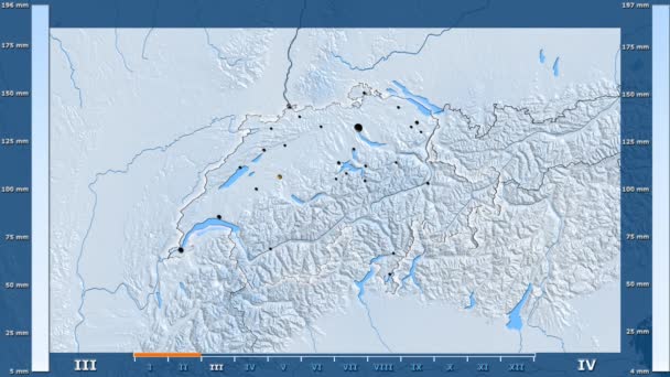 Precipitação Por Mês Área Suíça Com Lenda Animada Forma Brilhante — Vídeo de Stock