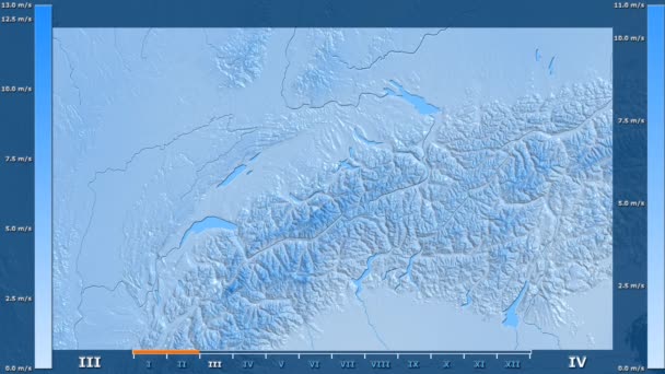 Wind Speed Month Switzerland Area Animated Legend Raw Color Shader — Stock Video