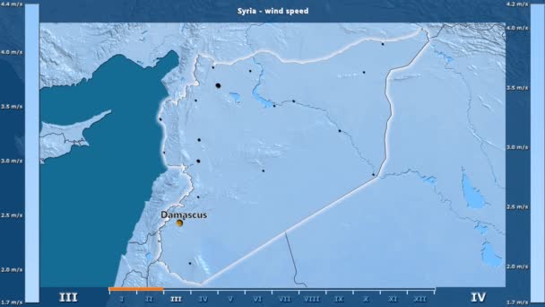 Wind Snelheid Maand Het Gebied Van Syrië Met Geanimeerde Legend — Stockvideo