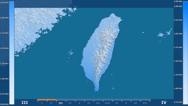 Water Vapor Pressure Month Taiwan Area Animated Legend Raw Color — Stock Video