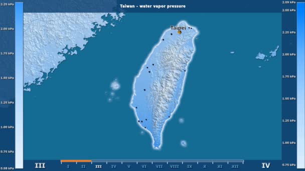 Water Vapor Pressure Month Taiwan Area Animated Legend English Labels — Stock Video