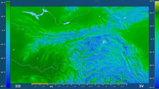 Максимальная Температура Месяцам Районе Таджикистана Анимированной Легендой Сырым Цветным Шейдером — стоковое видео