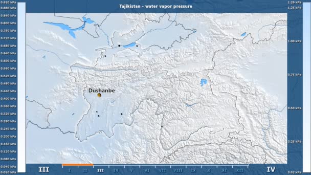 Water Vapor Pressure Month Tajikistan Area Animated Legend English Labels — Stock Video