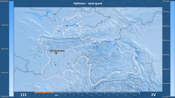 Wind Snelheid Maand Het Gebied Van Tadzjikistan Met Geanimeerde Legend — Stockvideo