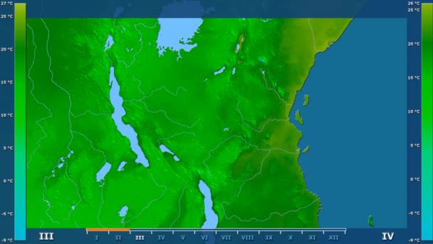 Temperatura Mínima Por Mês Área Tanzânia Com Legenda Animada Sombreador — Vídeo de Stock