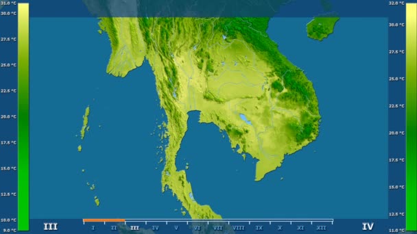 Durchschnittstemperatur Pro Monat Der Thailändischen Region Mit Animierter Legende Rohfarbener — Stockvideo