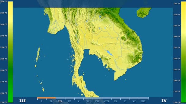 Temperatura Máxima Por Mês Área Tailândia Com Legenda Animada Sombreador — Vídeo de Stock