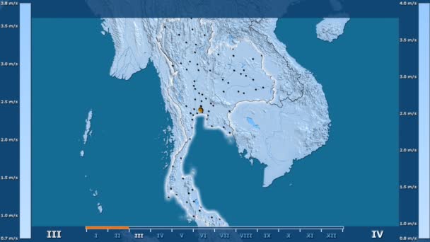 Velocidad Del Viento Por Mes Área Tailandia Con Leyenda Animada — Vídeos de Stock