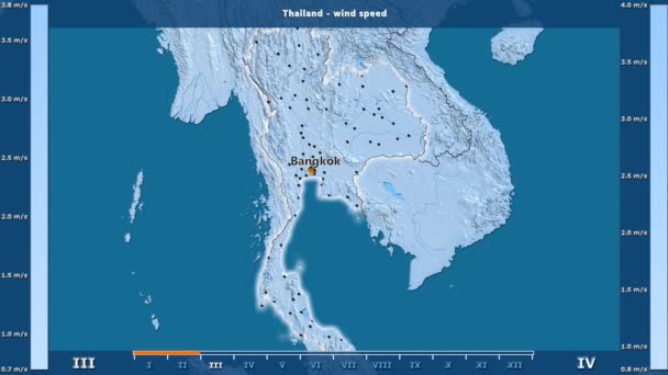 Velocidad Del Viento Por Mes Área Tailandia Con Leyenda Animada — Vídeos de Stock