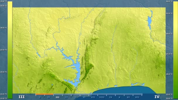 Average Temperature Month Togo Area Animated Legend Raw Color Shader — Stock Video