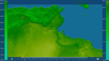 Animasyonlu efsanesi - ham renk shader ile Tunus alanında maksimum sıcaklık aya göre. Sterografik projeksiyon