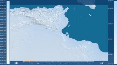 Animasyonlu gösterge - ham renk shader ile Tunus bölgede su buharı basıncı aya göre. Sterografik projeksiyon