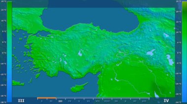 Animasyonlu gösterge - ham renk shader ile Türkiye'nin bölgede ortalama sıcaklık aya göre. Sterografik projeksiyon