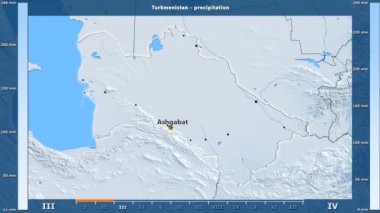 Animasyonlu efsanesi - İngilizce etiketleri ile Türkmenistan alan aya göre Yağış: ülke ve sermaye adları, açıklama göster. Sterografik projeksiyon