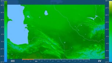 Animasyonlu efsanesi - ham renk shader ile Türkmenistan alanında maksimum sıcaklık aya göre. Sterografik projeksiyon