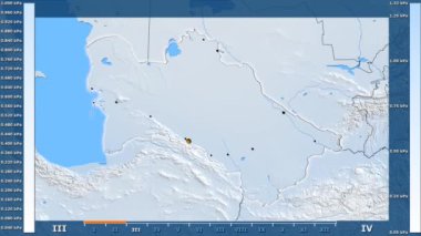 Animasyonlu gösterge - parlayan şekli, idari sınırları, ana şehirler, sermaye ile Türkmenistan bölgede su buharı basıncı aya göre. Sterografik projeksiyon