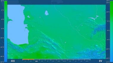 Animasyonlu efsanesi - ham renk shader ile Türkmenistan alanında minimum sıcaklığı aya göre. Sterografik projeksiyon