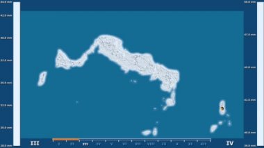 Turks ve Caicos Adaları alan animasyonlu efsanesi - parlayan şekli, idari sınırları, ana şehirler, sermaye ile yağış aya göre. Sterografik projeksiyon