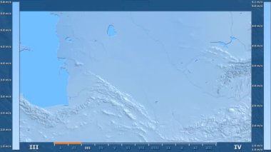 Rüzgar hızı animasyonlu efsanesi - ham renk shader ile Türkmenistan alanında aya göre. Sterografik projeksiyon