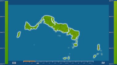 Animasyonlu gösterge - parlayan şekli, idari sınırları, ana şehirler, sermaye Turks ve Caicos Adaları alanında ortalama sıcaklık aya göre. Sterografik projeksiyon
