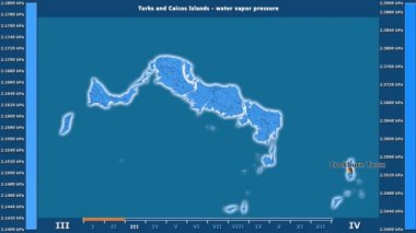 Su buhar basıncı aya göre animasyonlu gösterge - İngilizce etiketleri Turks ve Caicos Adaları bölge: ülke ve sermaye adları, açıklama göster. Sterografik projeksiyon