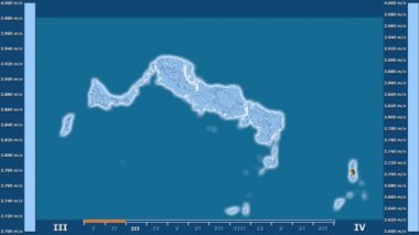 Hız animasyonlu gösterge - parlayan şekli, idari sınırları, ana şehirler, sermaye Turks ve Caicos Adaları alanında aya göre rüzgar. Sterografik projeksiyon