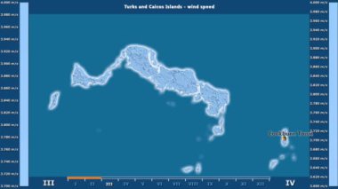 Rüzgar hızı aya göre animasyonlu gösterge - İngilizce etiketleri Turks ve Caicos Adaları bölge: ülke ve sermaye adları, açıklama göster. Sterografik projeksiyon