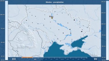 Ukrayna alan animasyonlu efsanesi - İngilizce etiketleri ile aya göre Yağış: ülke ve sermaye adları, açıklama göster. Sterografik projeksiyon